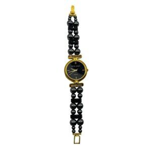 Vintage Kara Jordan Quartz Watch With Black Beaded Bracelet & Gold Accents A32